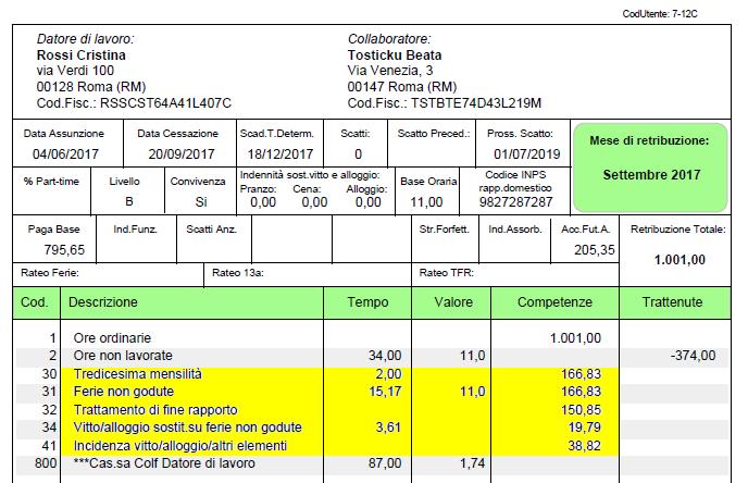 busta paga colf licenziamento con preavviso cedolino